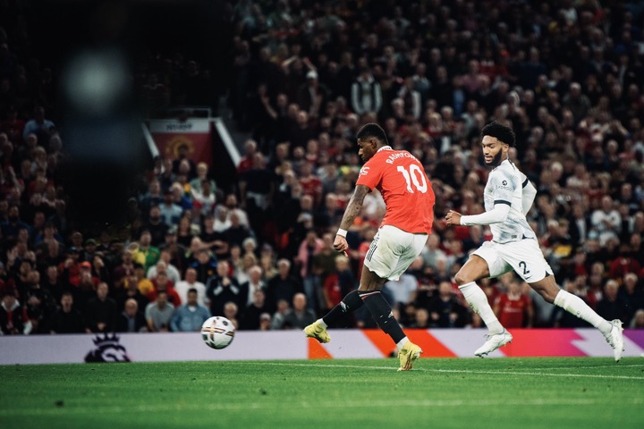 Marcus Rashford scores United’s second.