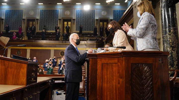 Kamala Harris and Nancy Pelosi make history as the first women to lead Senate at US President Joe Biden