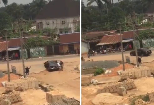 Armed Robbers Hijacks Car And Leave One Of Their Members Behind (Watch Video)