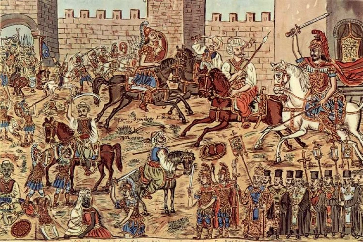 Lukisan yang menggambarkan pertempuran sebelum jatuhnya Konstantinopel ke tangan Turki Ottoman.