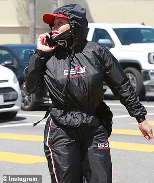 Abiding by Los Angeles County orders, she had to put on a mask before entering the building
