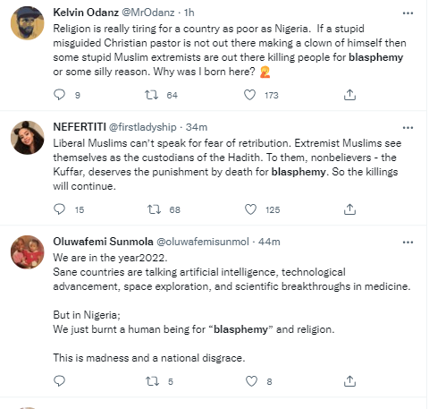  Nigerians react to the lynching of Shehu Shagari College of Education female student in Sokoto over alleged blasphemy