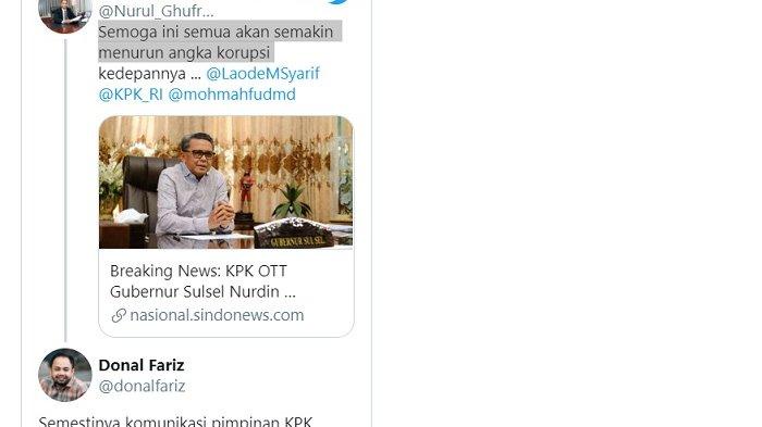 Cuitan pimpinan KPK terkait Gubernur Sulsel Nurdin Abdullah ditangkap KPK diduga korupsi langsung dikritik aktivis antikorupsi Donald Fariz.