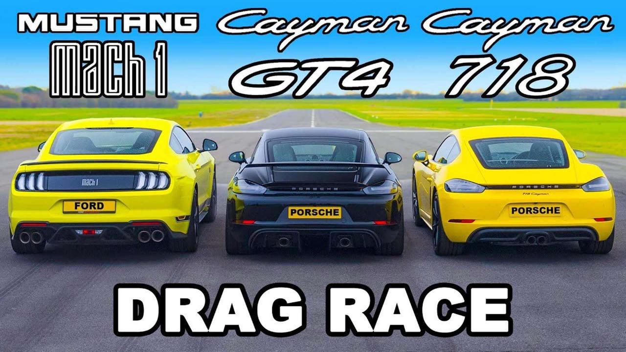 Ford Mustang Mach 1 Meets Porsche Cayman GT4 In No-Turbo Drag Race
